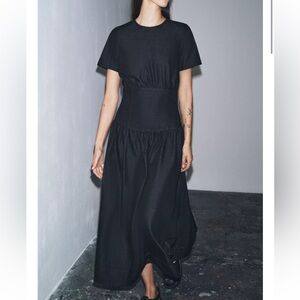 NEW ZARA COLLECTION DEEP Blue / Black DENIM MIDI DRESS